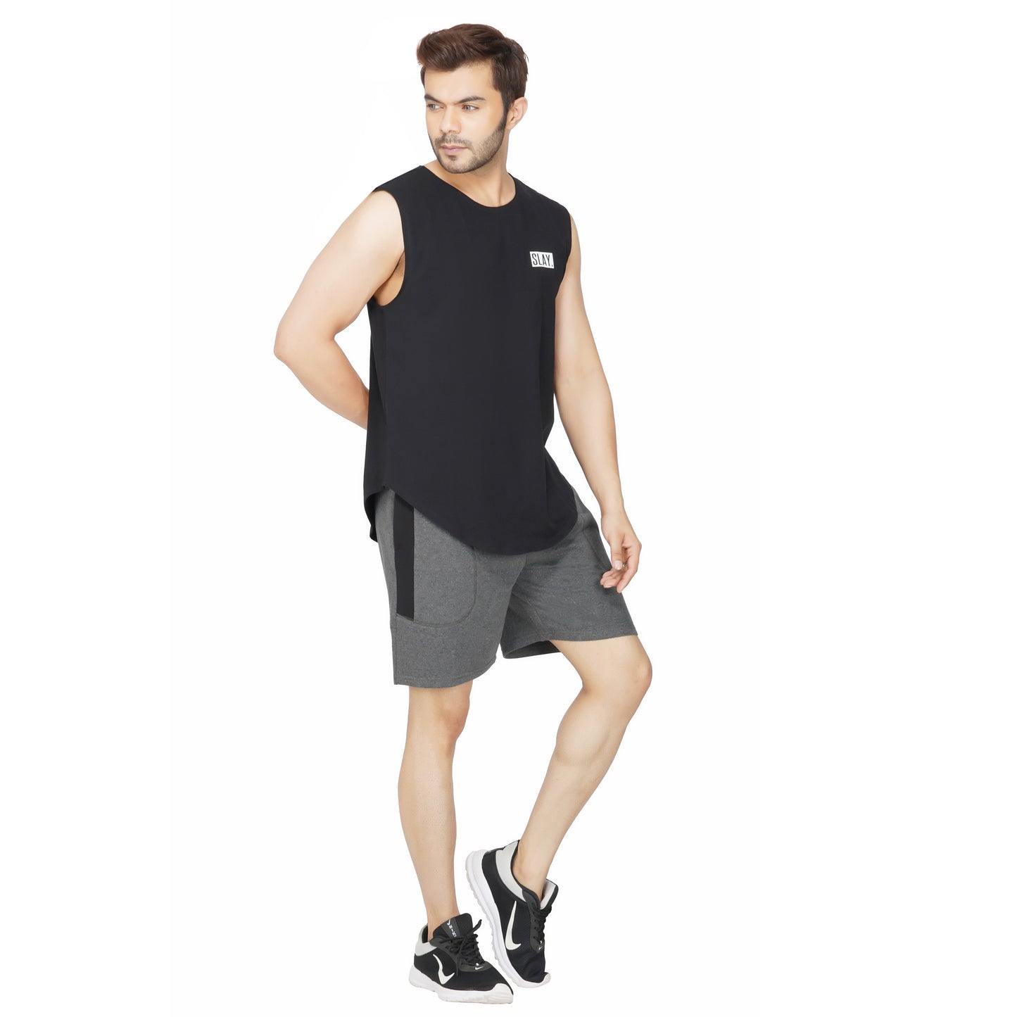 SLAY. Men's Dark Grey Shorts with Black Stripes-clothing-to-slay.myshopify.com-Men's Shorts