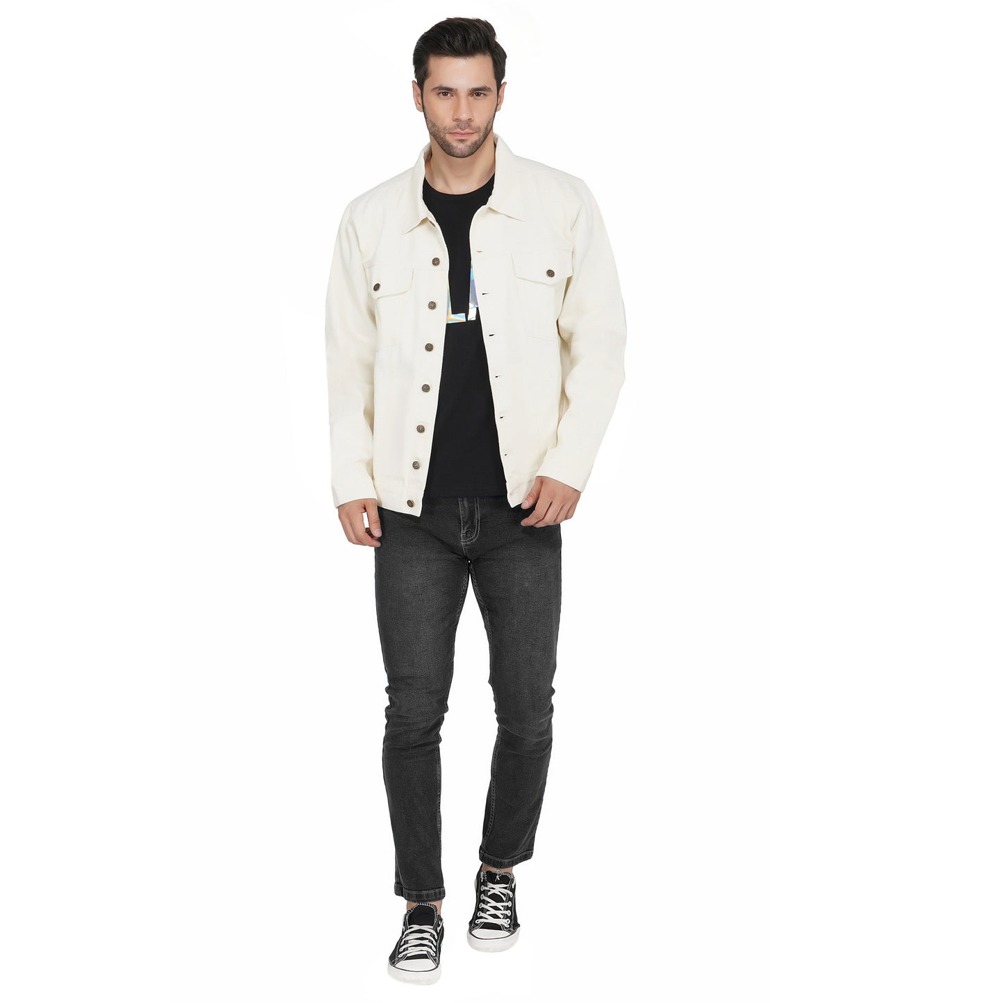 SLAY. Men's Off-White Vintage Button-Down Denim Biker Jacket-clothing-to-slay.myshopify.com-Jacket