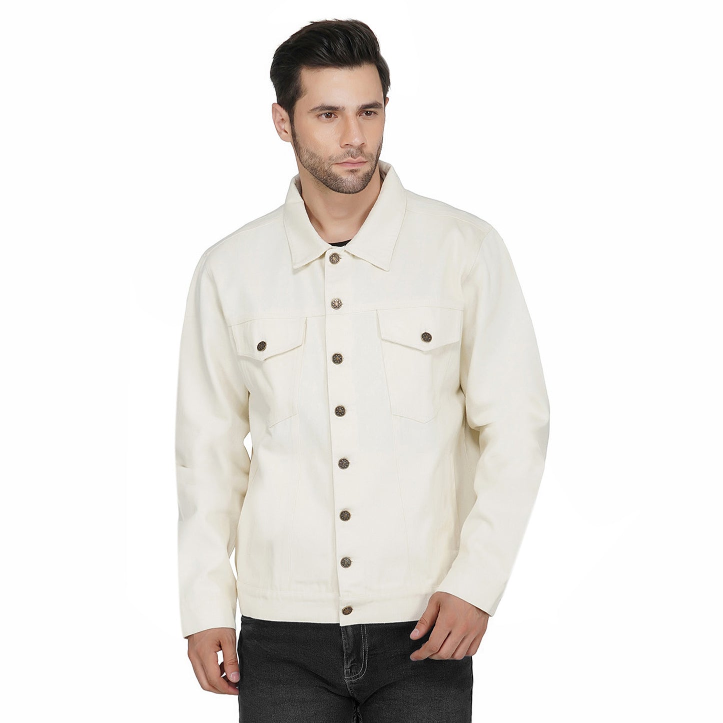 SLAY. Men's Off-White Vintage Button-Down Denim Biker Jacket-clothing-to-slay.myshopify.com-Jacket