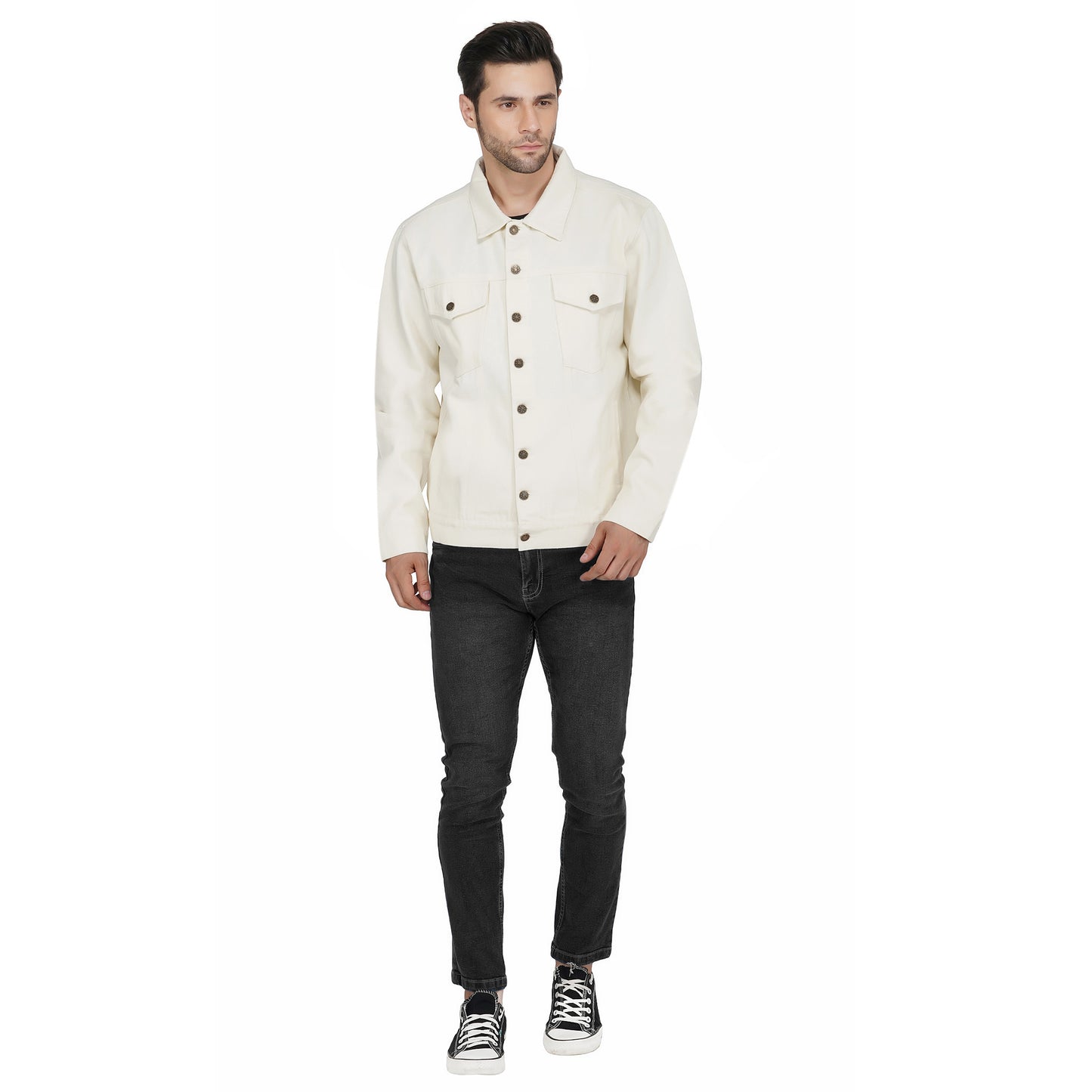 SLAY. Men's Off-White Vintage Button-Down Denim Biker Jacket-clothing-to-slay.myshopify.com-Jacket