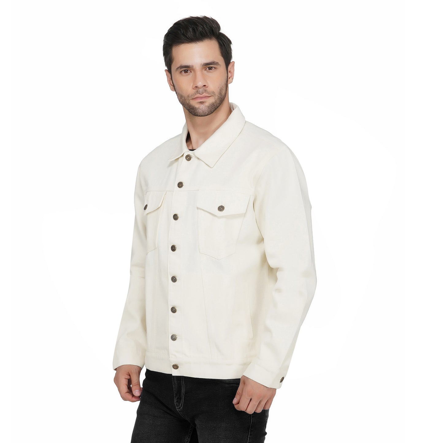 SLAY. Men's Off-White Vintage Button-Down Denim Biker Jacket-clothing-to-slay.myshopify.com-Jacket