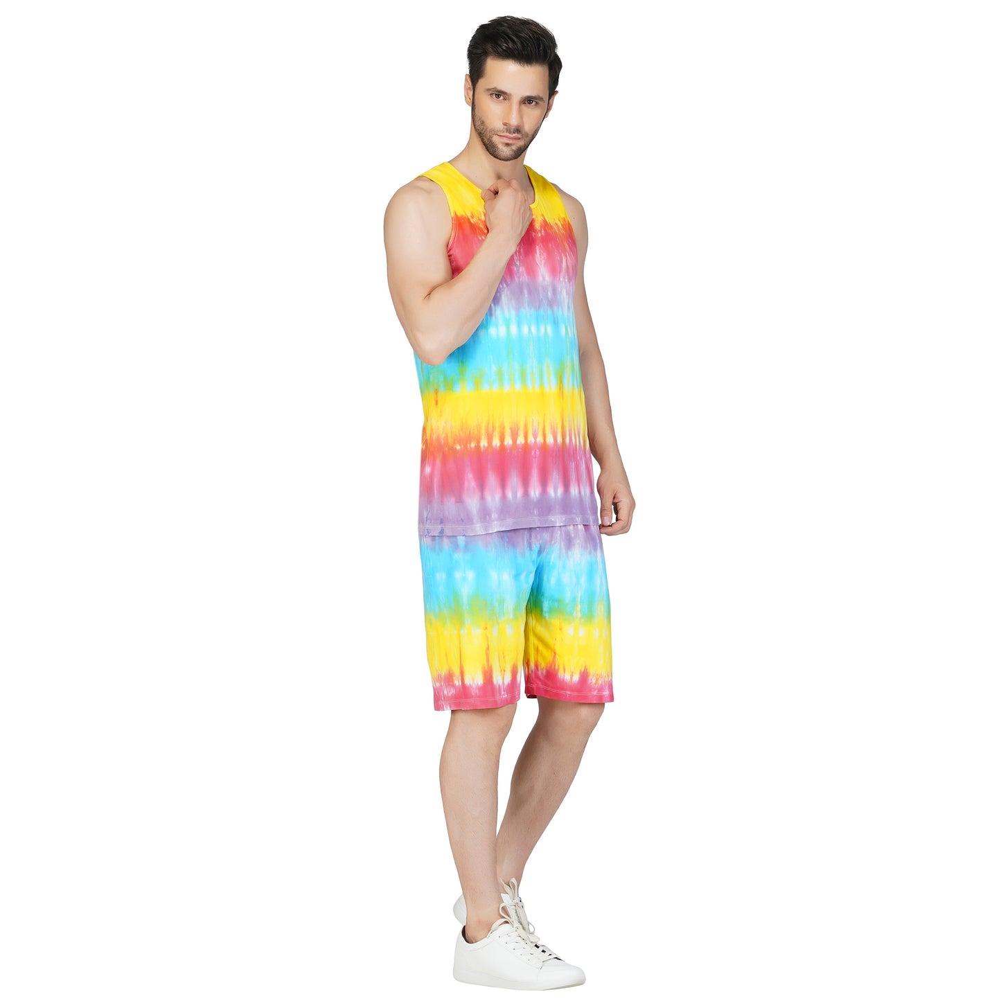 SLAY. Men's Rainbow Tie Dye Vest & Shorts Co-ord Set