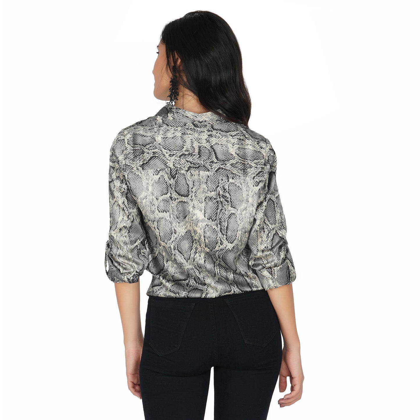 SLAY. Women's Animal Print Shirt with Front Tie Knot & Roll Up Sleeves-clothing-to-slay.myshopify.com-Snake Print Shirt