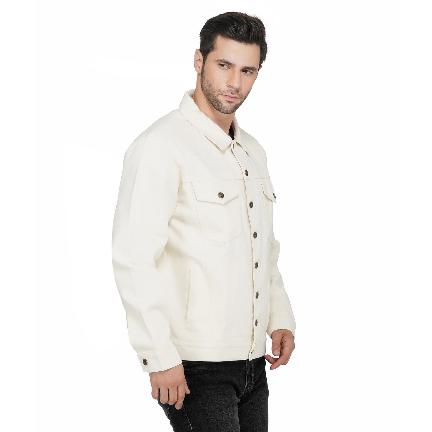 SLAY. Men's Off-White Vintage Button-Down Denim Biker Jacket-clothing-to-slay.myshopify.com-Jacket