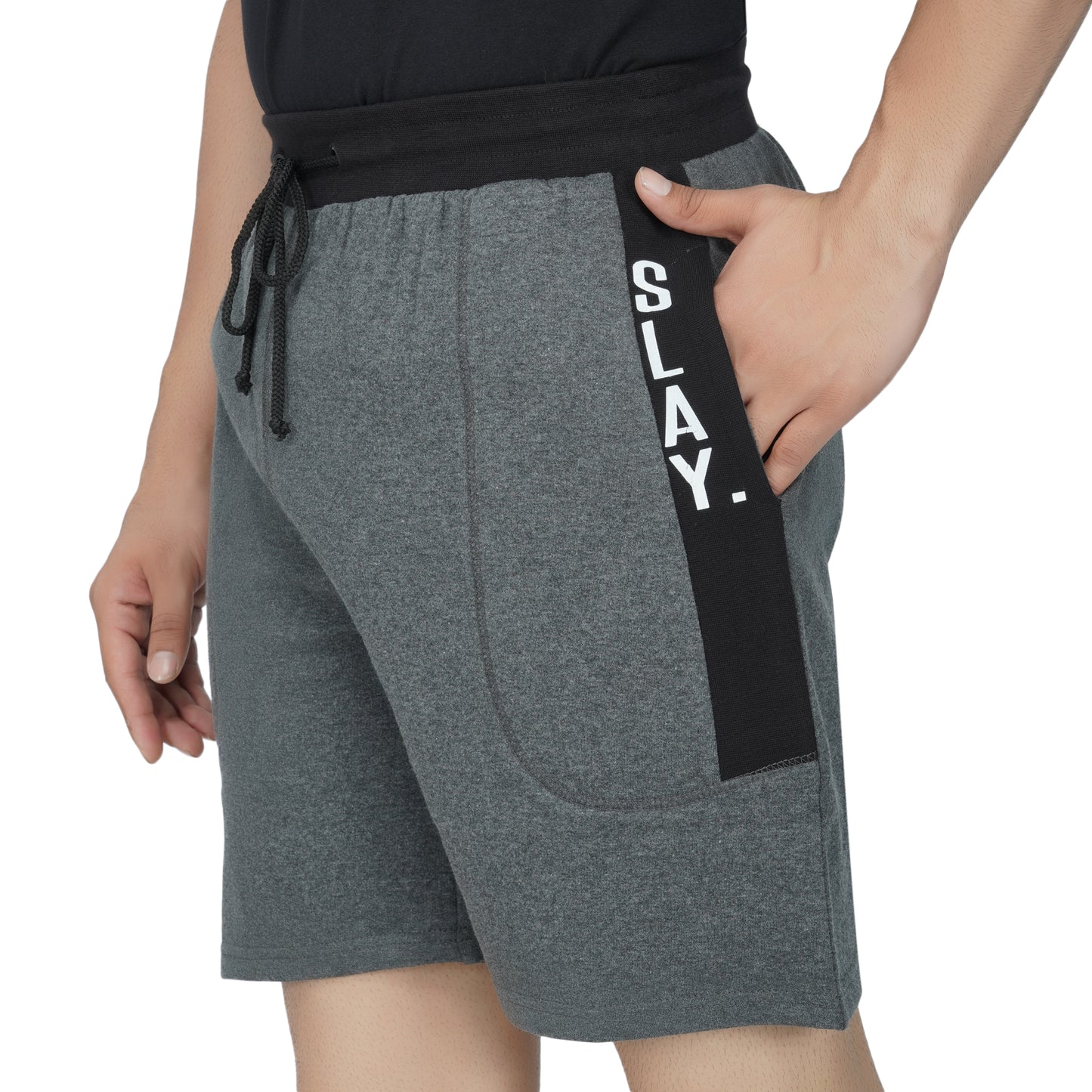 SLAY. Men's Dark Grey Shorts with Black Stripes-clothing-to-slay.myshopify.com-Men's Shorts
