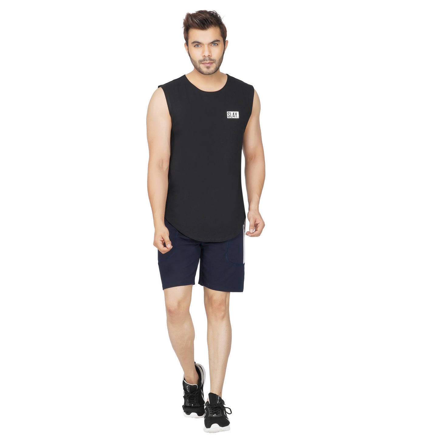 SLAY. Men's Navy Blue Shorts with White Stripes-clothing-to-slay.myshopify.com-Joggers
