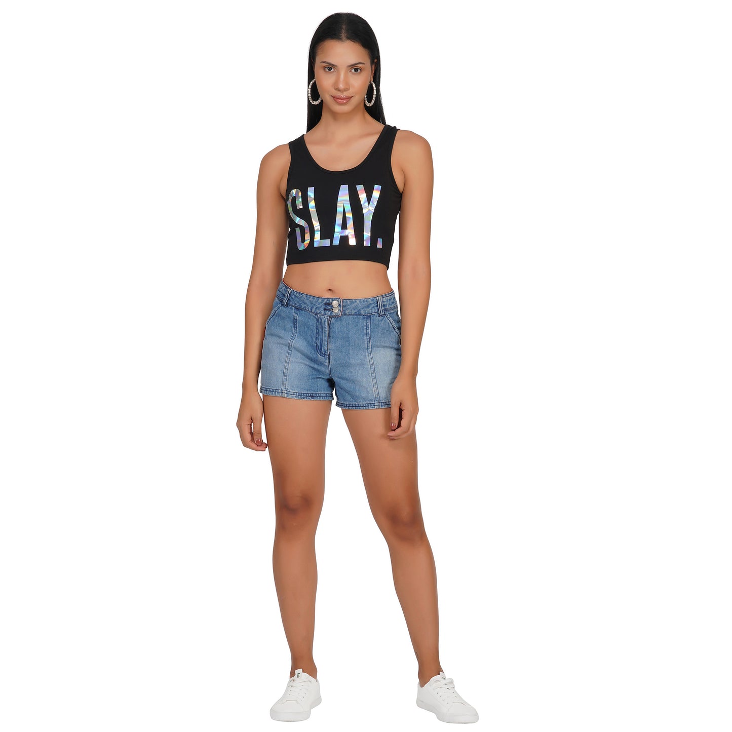 SLAY. Women's Limited Edition Holographic Reflective Foil Print Crop Top-clothing-to-slay.myshopify.com-Crop Top