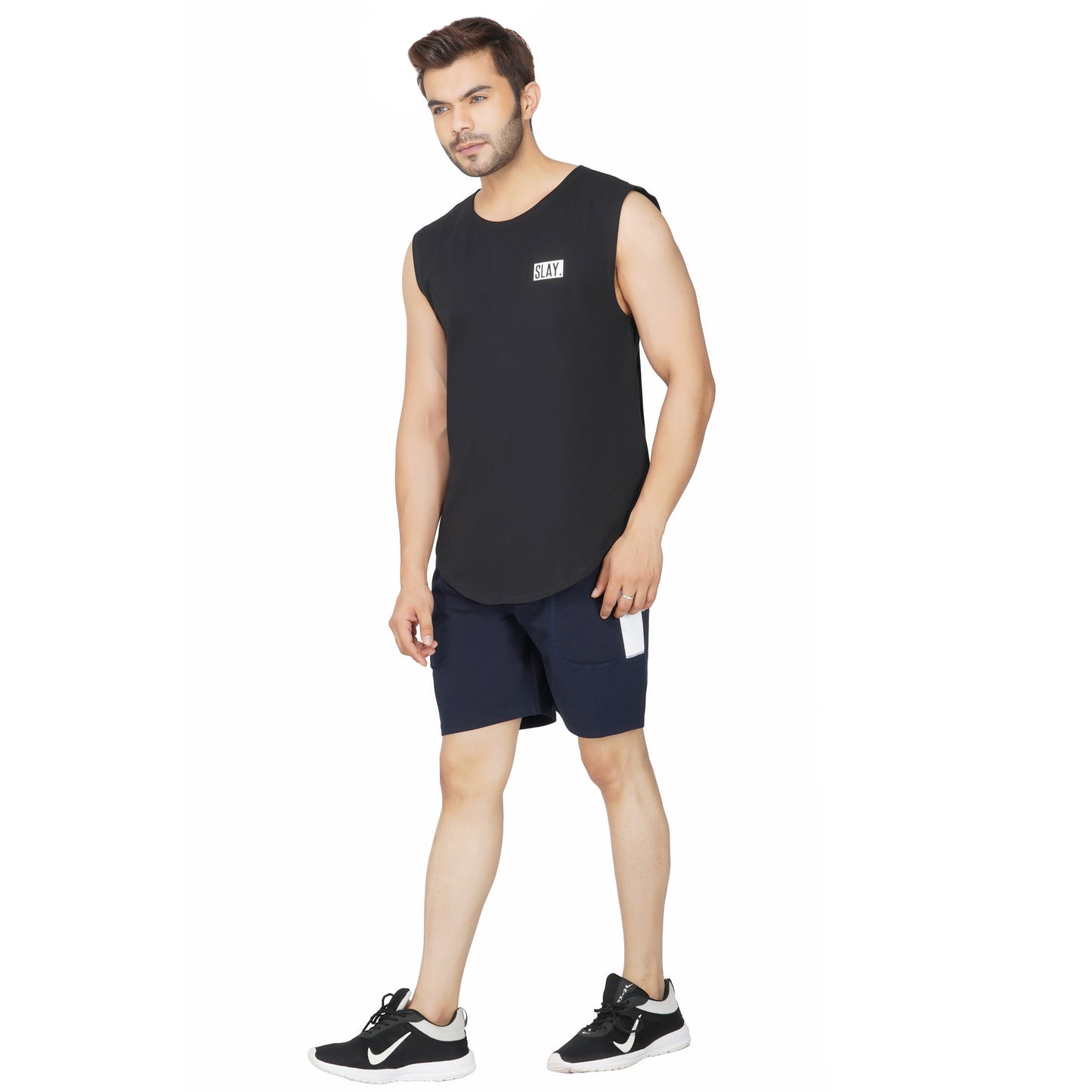 SLAY. Men's Navy Blue Shorts with White Stripes-clothing-to-slay.myshopify.com-Joggers