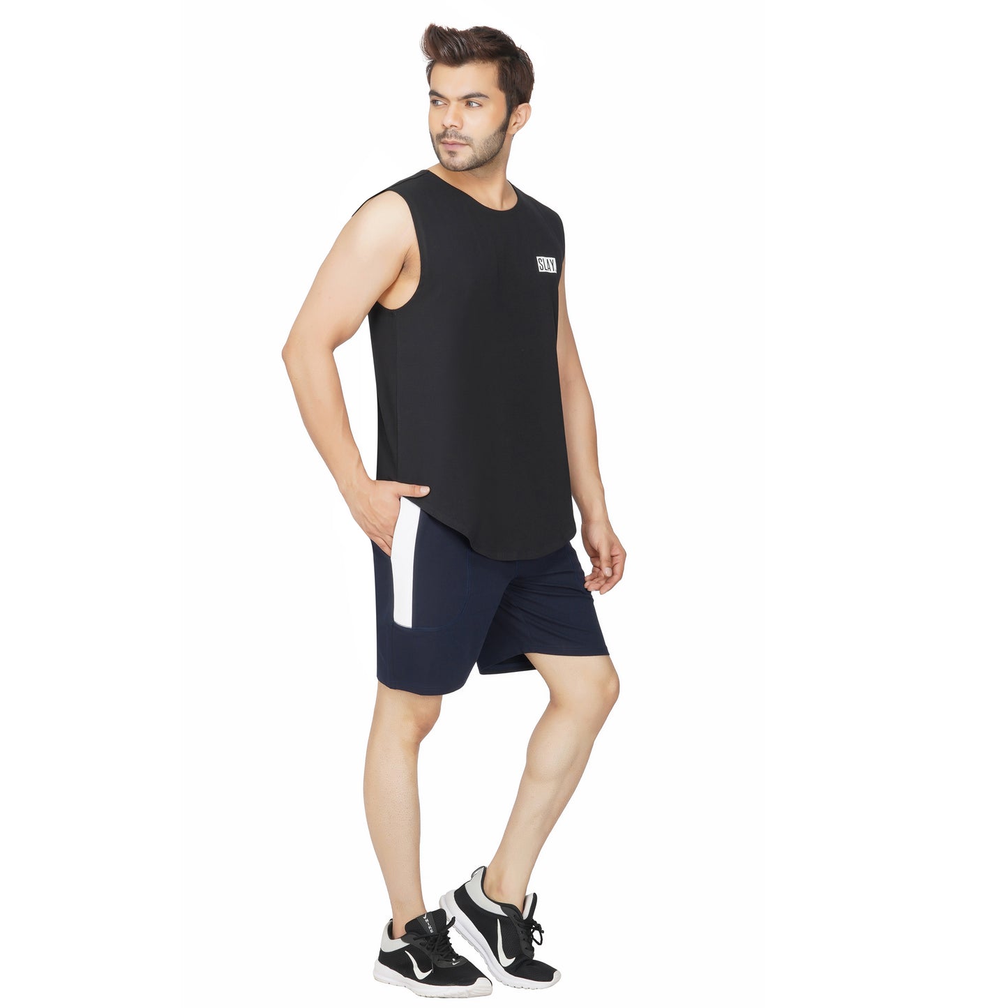SLAY. Men's Navy Blue Shorts with White Stripes-clothing-to-slay.myshopify.com-Joggers