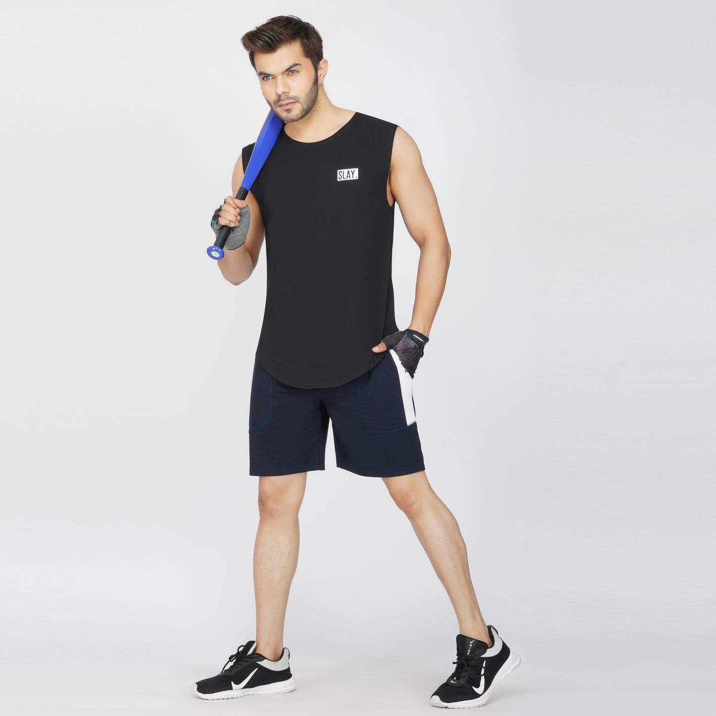 SLAY. Men's Navy Blue Shorts with White Stripes-clothing-to-slay.myshopify.com-Joggers