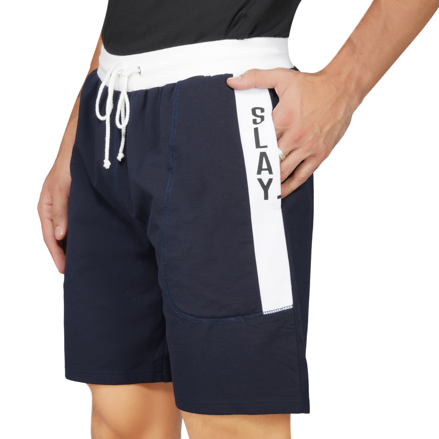 SLAY. Men's Navy Blue Shorts with White Stripes-clothing-to-slay.myshopify.com-Joggers