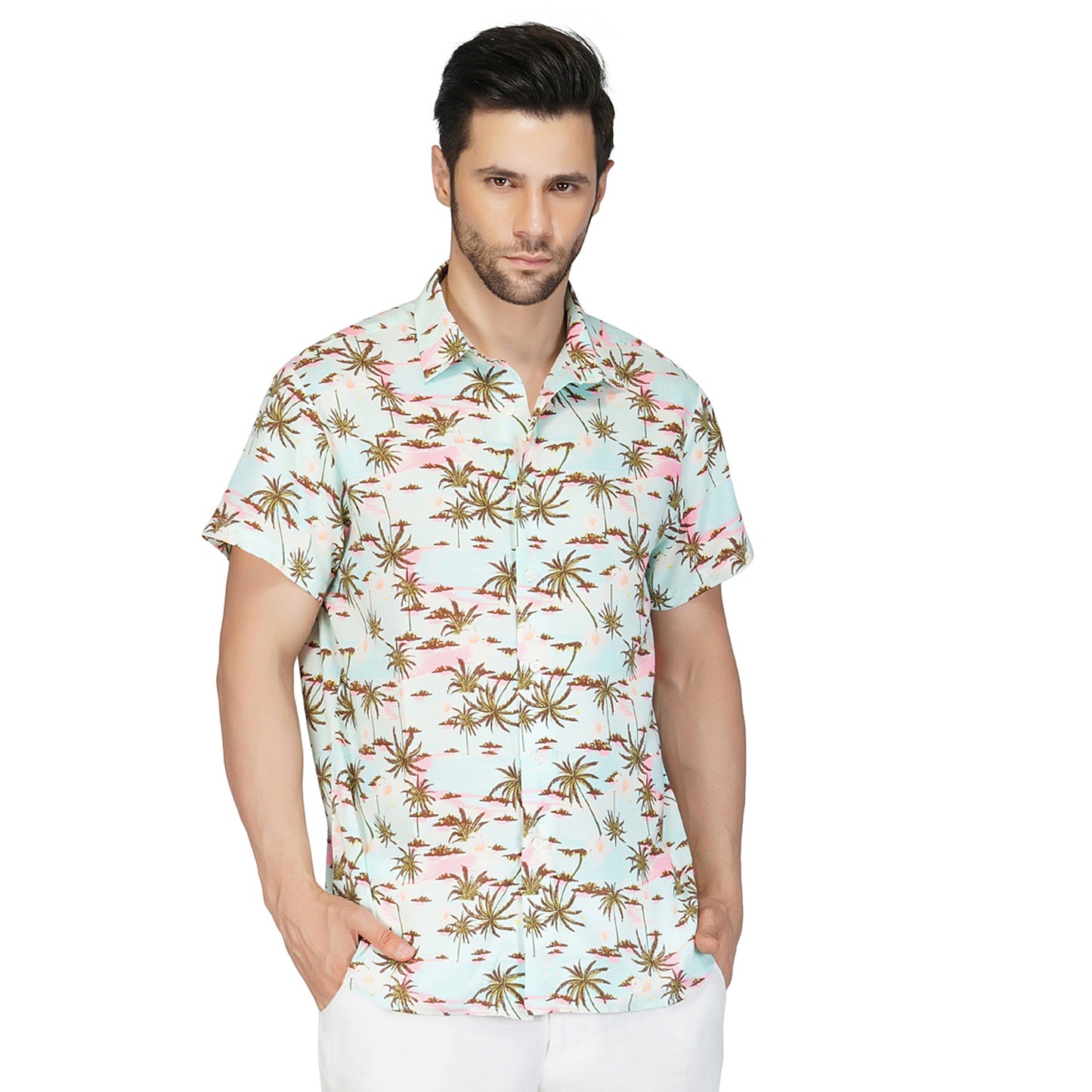 SLAY. Men's Palm Tree Print Designer Resort Shirt