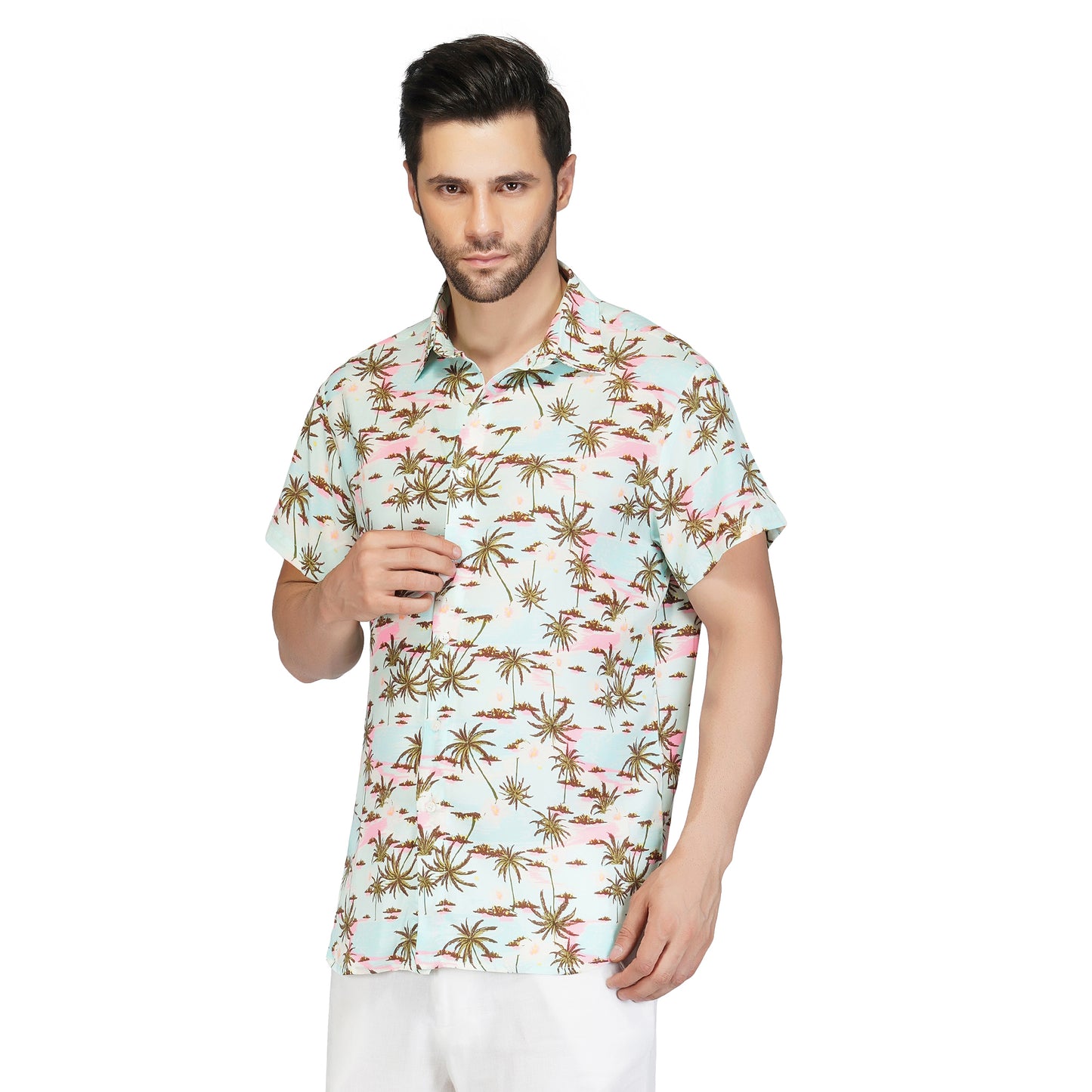 SLAY. Men's Palm Tree Print Designer Resort Shirt