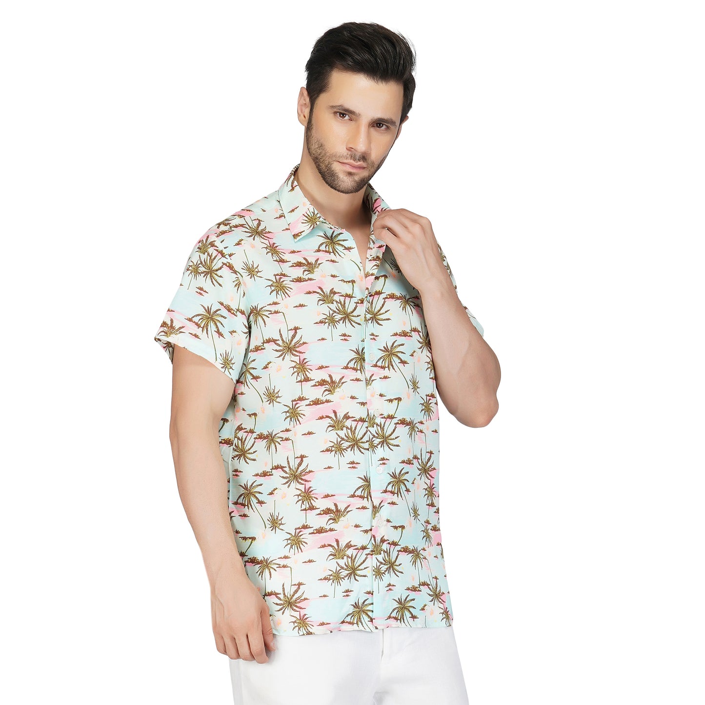 SLAY. Men's Palm Tree Print Designer Resort Shirt