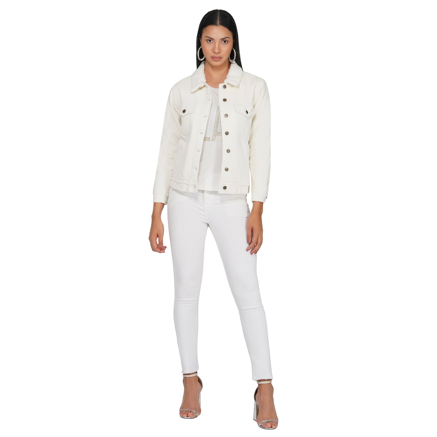 SLAY. Women's Off-white Denim Jacket with Faux-fur Lining-clothing-to-slay.myshopify.com-Denim Jacket