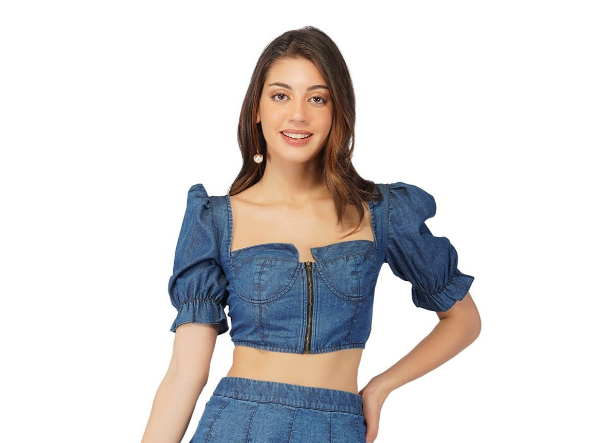 SLAY. Women's Washed Denim Corset Top