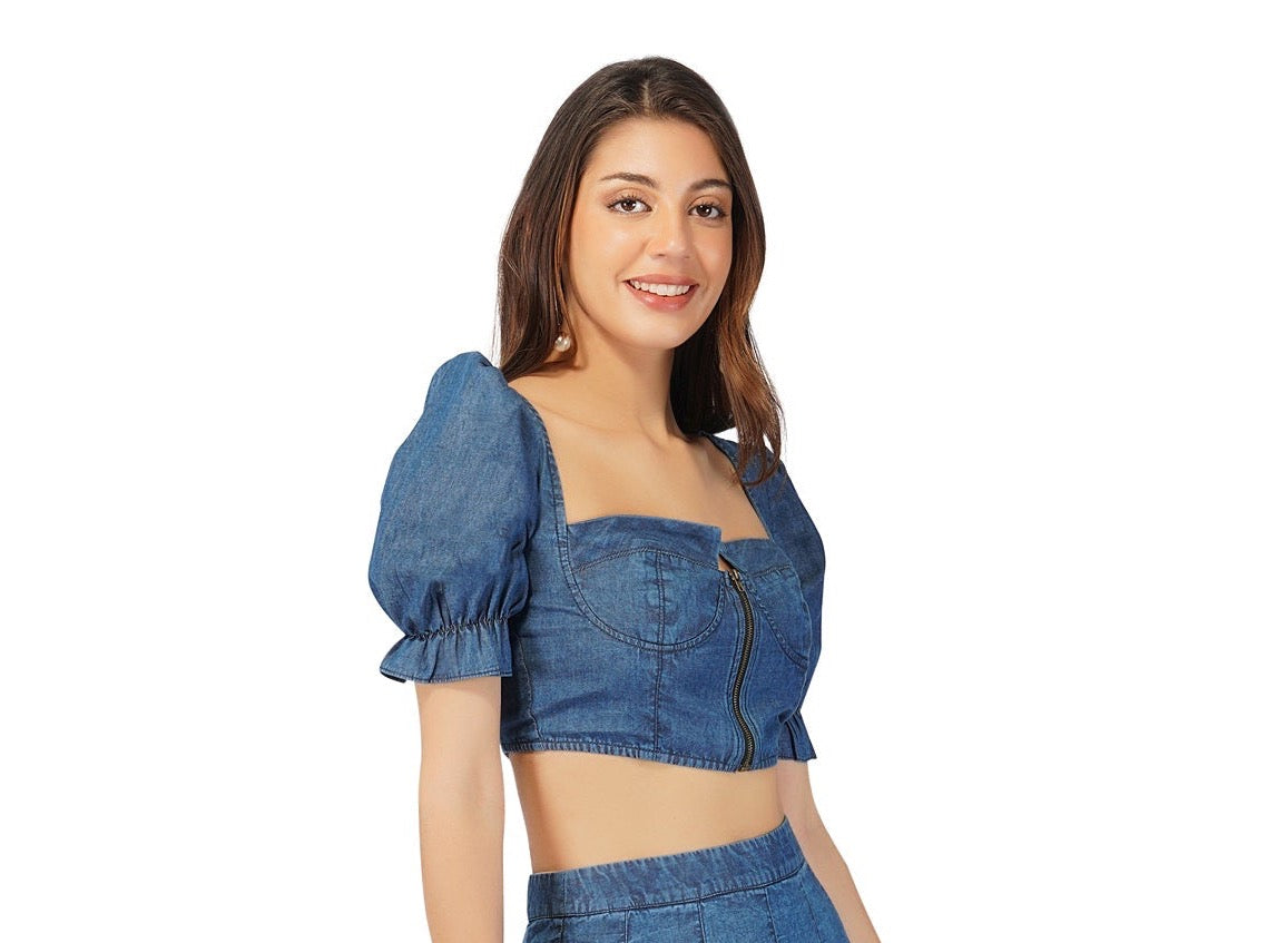 SLAY. Women's Washed Denim Corset Top