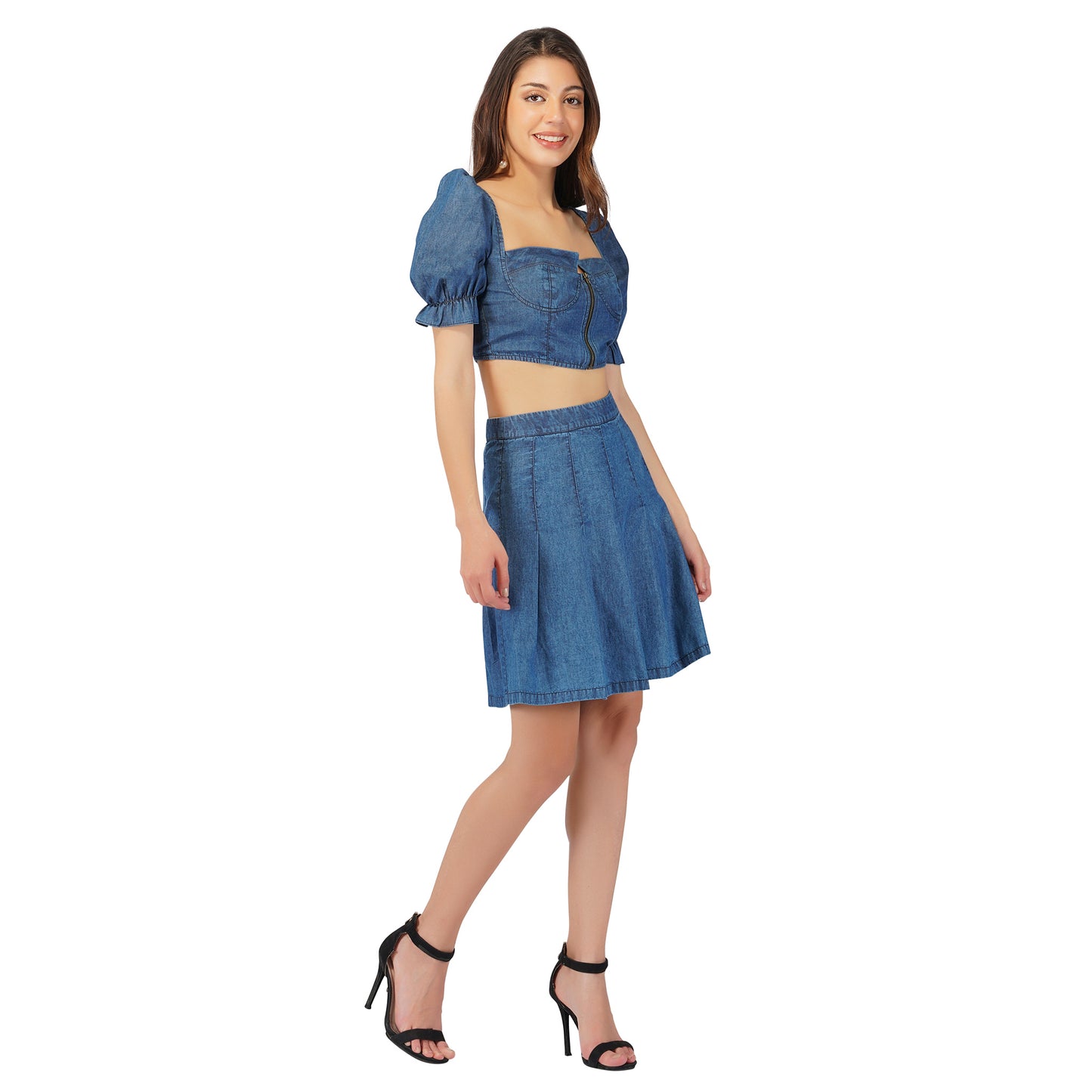 SLAY. Women's Denim Corset Top & Skirt Co-ord Set