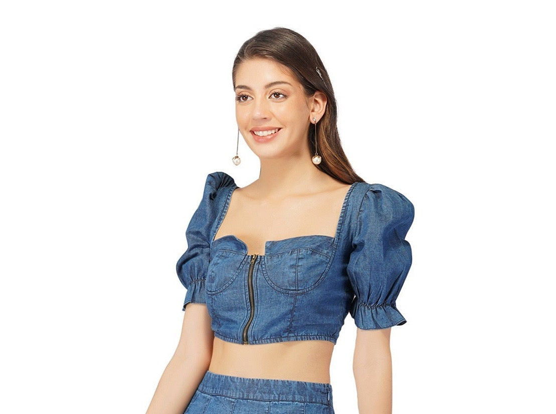 SLAY. Women's Washed Denim Corset Top