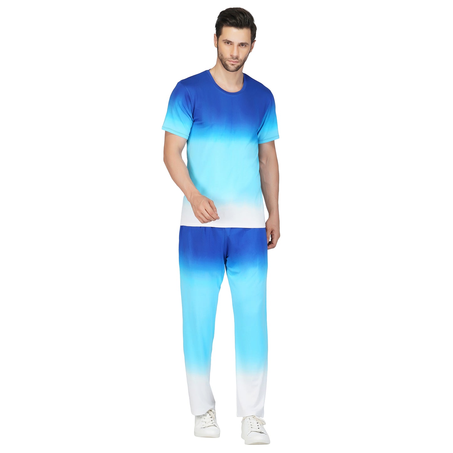 SLAY. Men's Blue to White Ombre T Shirt & Pants Co-ord Set