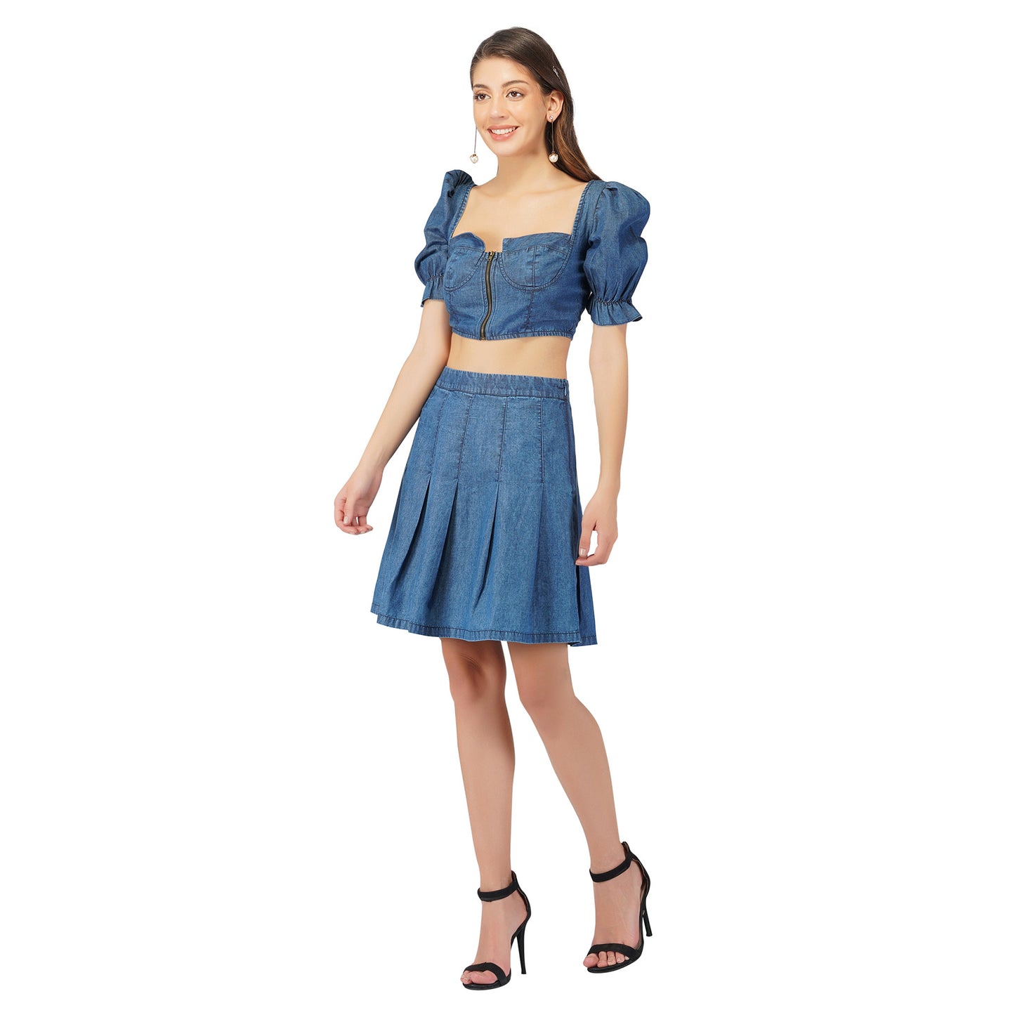 SLAY. Women's Denim Corset Top & Skirt Co-ord Set
