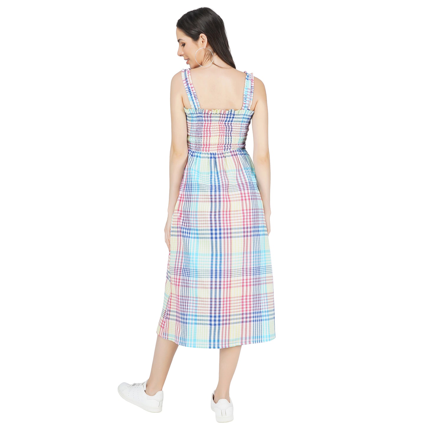 SLAY. Women's Yarn Dye Check Stripes A-Line Smocking Long Dress-clothing-to-slay.myshopify.com-Dress