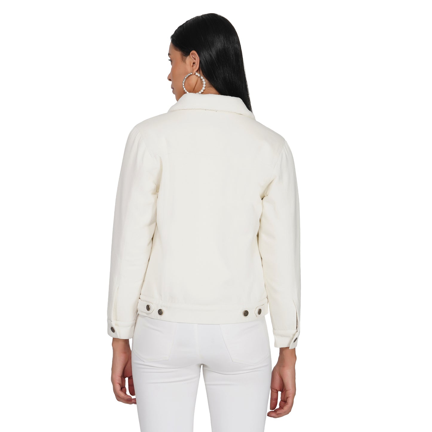 SLAY. Women's Off-white Denim Jacket with Faux-fur Lining-clothing-to-slay.myshopify.com-Denim Jacket