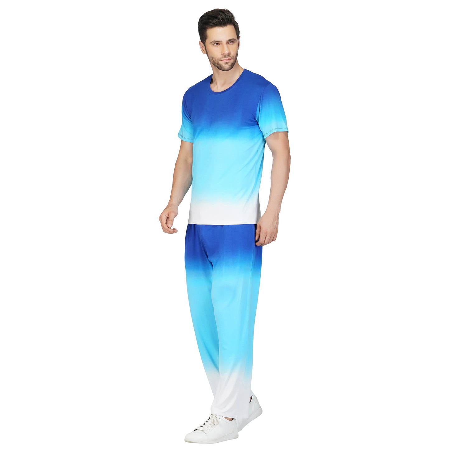SLAY. Men's Blue to White Ombre T Shirt & Pants Co-ord Set