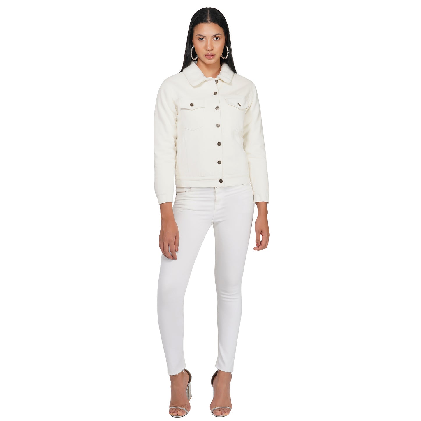 SLAY. Women's Off-white Denim Jacket with Faux-fur Lining-clothing-to-slay.myshopify.com-Denim Jacket