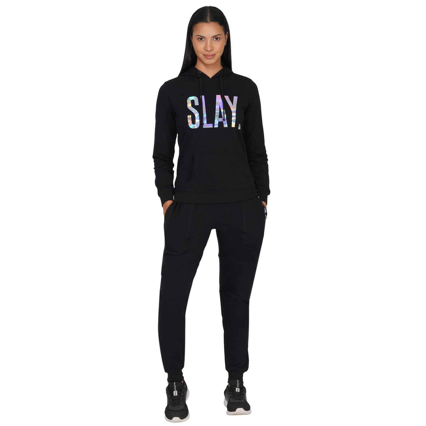 SLAY. Classic Women's Limited Edition Holographic Reflective Print Black Joggers-clothing-to-slay.myshopify.com-Tracksuit