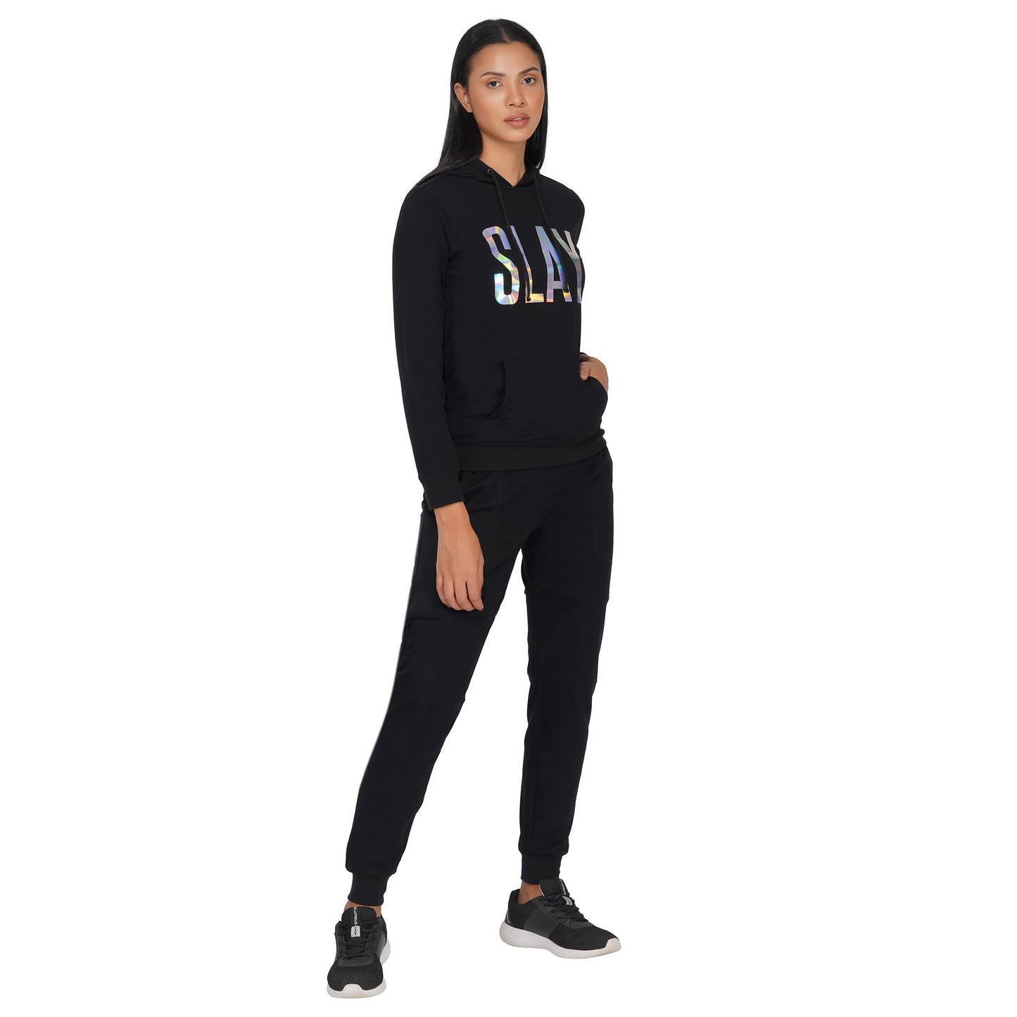 SLAY. Classic Women's Limited Edition Holographic Reflective Print Black Joggers-clothing-to-slay.myshopify.com-Tracksuit