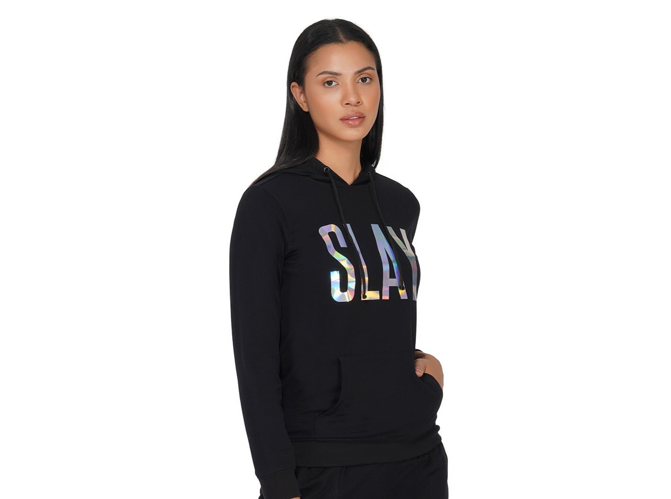 SLAY. Classic Women's Limited Edition Holographic Reflective Print Black Hoodie-clothing-to-slay.myshopify.com-Hoodie