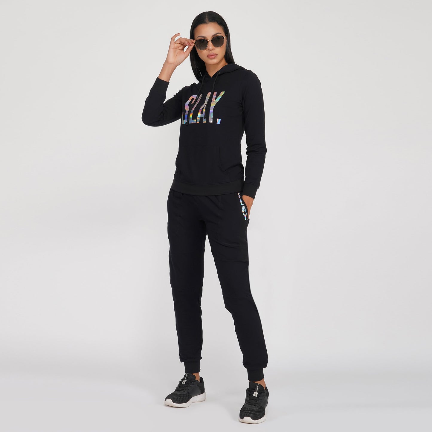 SLAY. Classic Women's Limited Edition Holographic Reflective Print Black Joggers-clothing-to-slay.myshopify.com-Tracksuit