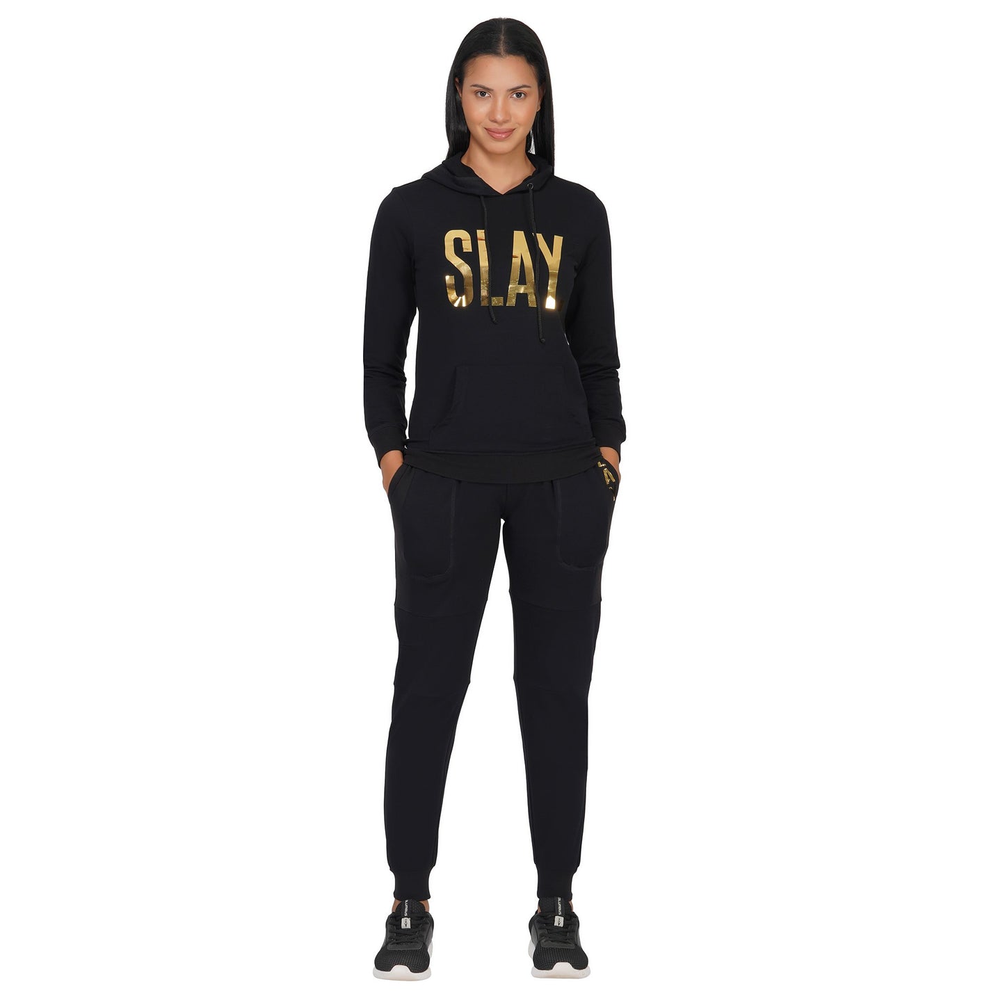 SLAY. Classic Women's Limited Edition Gold Mirror Foil Print Black Joggers-clothing-to-slay.myshopify.com-Tracksuit
