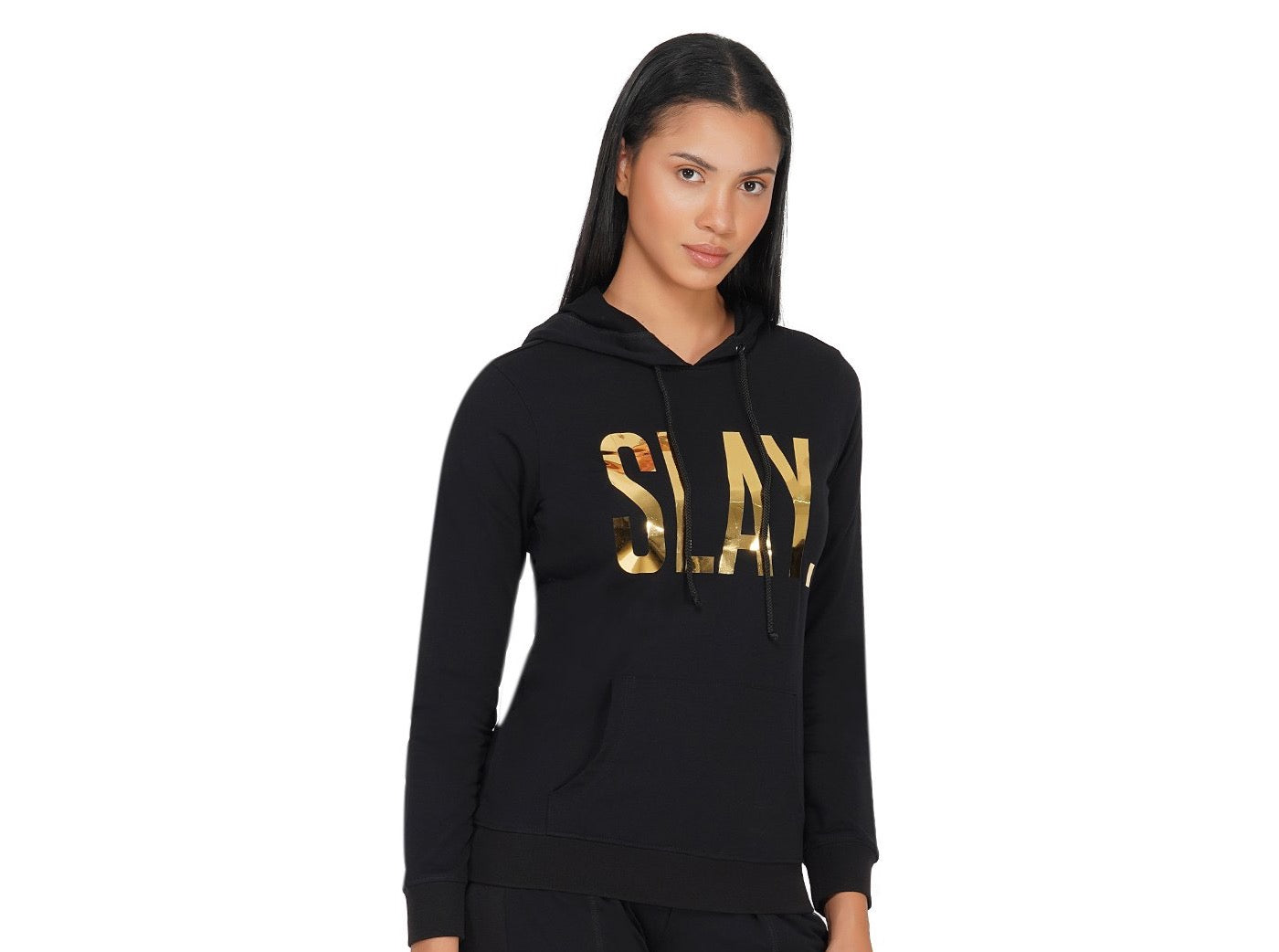 SLAY. Classic Women's Limited Edition Gold Mirror Foil Print Black Hoodie-clothing-to-slay.myshopify.com-Tracksuit