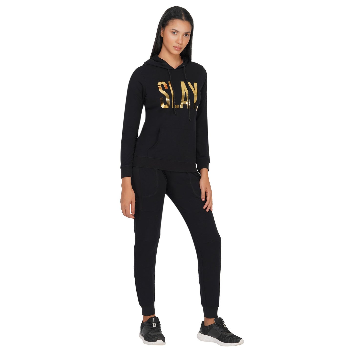 SLAY. Classic Women's Limited Edition Gold Mirror Foil Print Black Joggers-clothing-to-slay.myshopify.com-Tracksuit