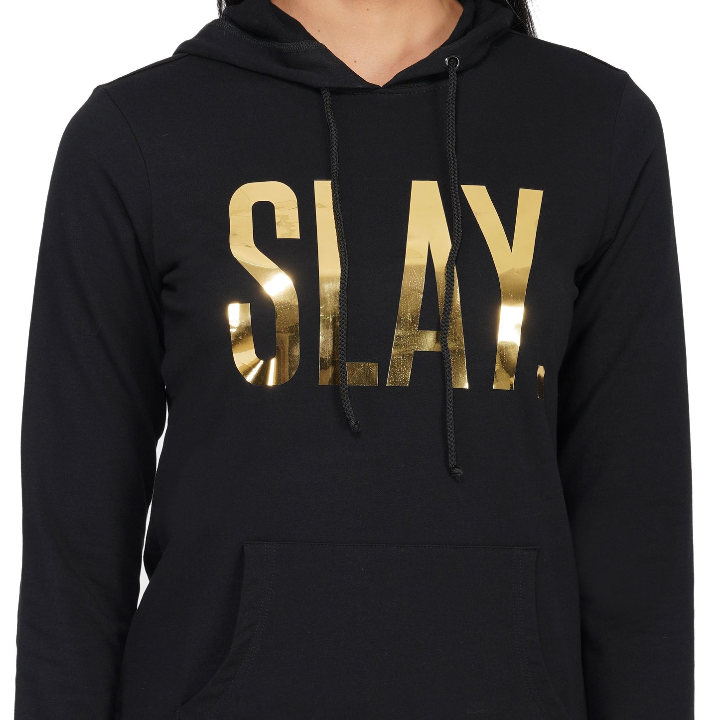 SLAY. Classic Women's Limited Edition Gold Mirror Foil Print Black Hoodie-clothing-to-slay.myshopify.com-Tracksuit