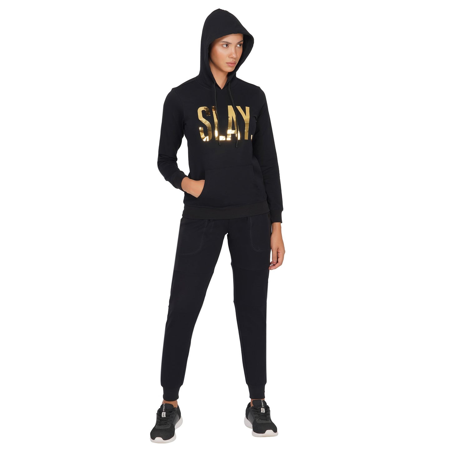 SLAY. Classic Women's Limited Edition Gold Mirror Foil Print Black Joggers-clothing-to-slay.myshopify.com-Tracksuit