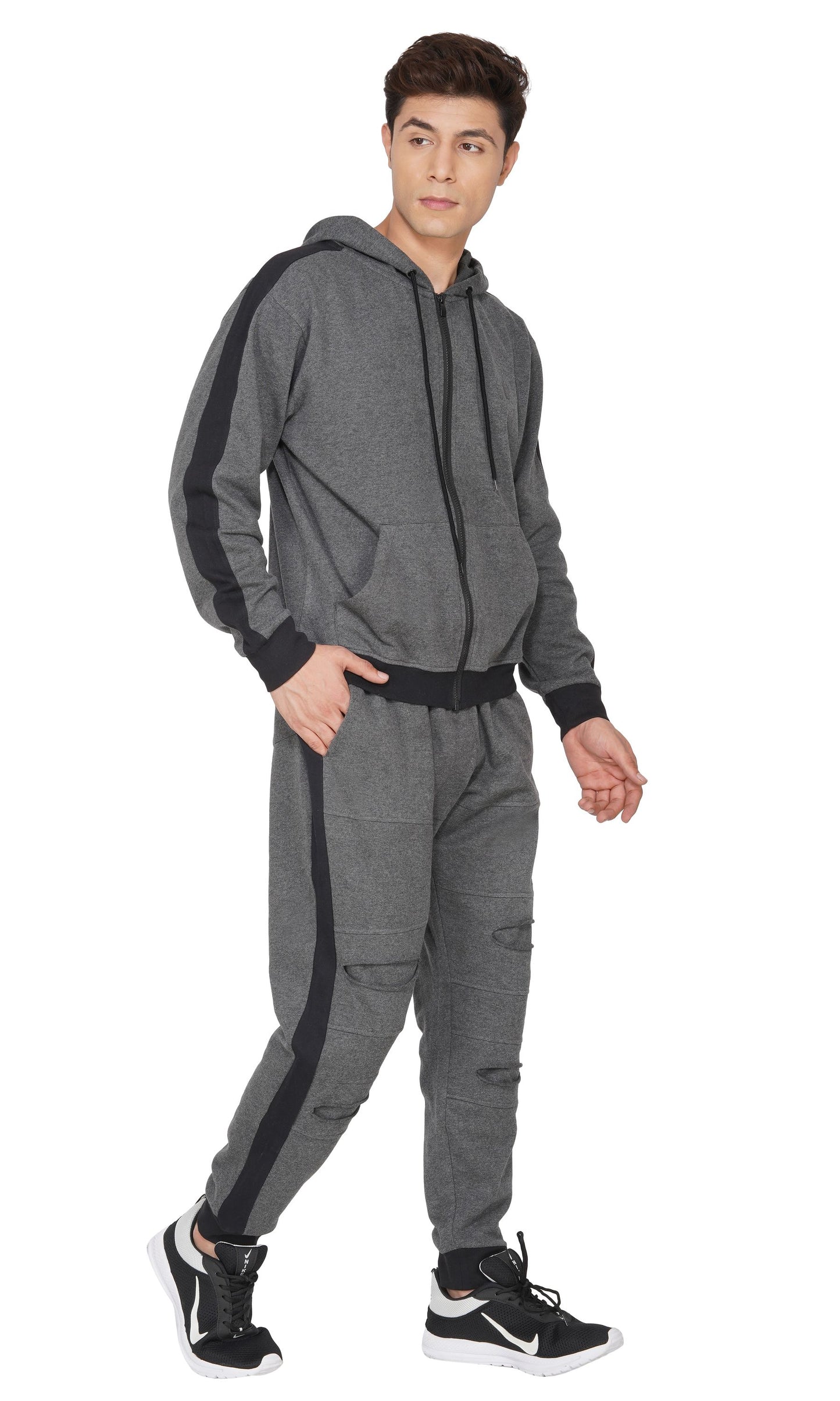 SLAY. Men's Dark Grey Tracksuit with Black Side Stripes-clothing-to-slay.myshopify.com-Tracksuit