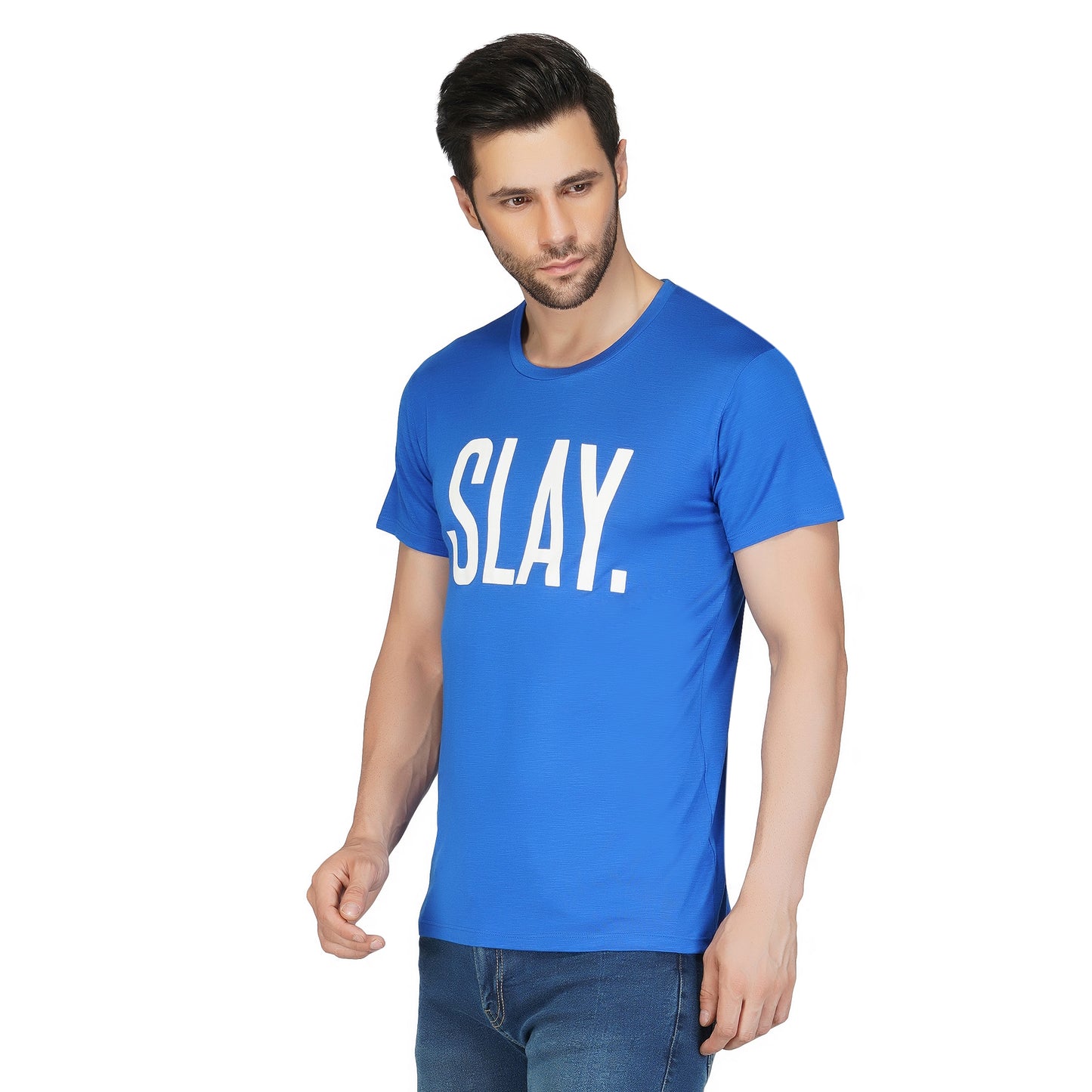 SLAY. Men's Blue Printed T-Shirt