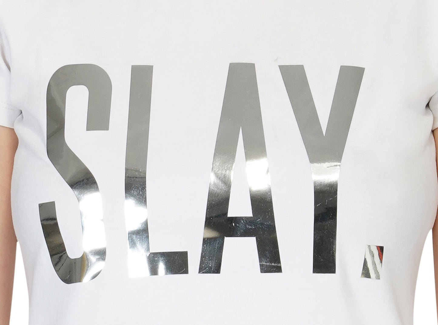 SLAY. Women's Limited Edition Silver Mirror Foil Reflective Print Crop Top