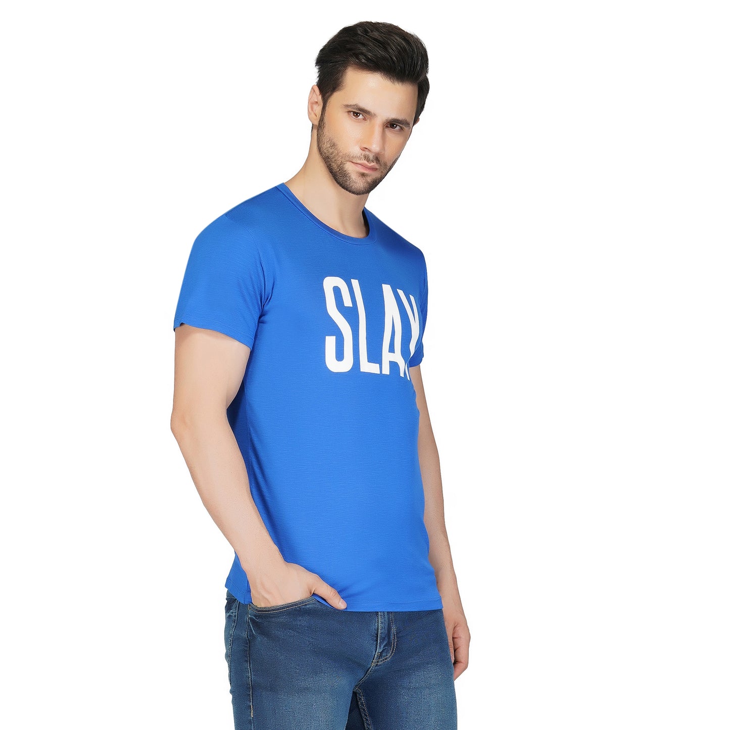SLAY. Men's Blue Printed T-Shirt