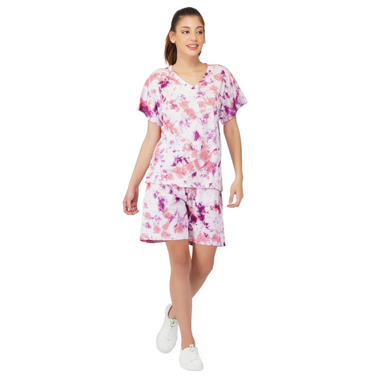 SLAY. Women's Oversized Lavender Lilac Tie Dye T Shirt & Shorts Co-ord Set