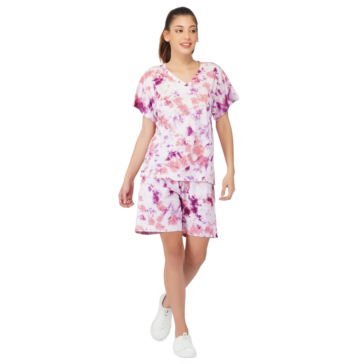 SLAY. Women's Oversized Lavender Lilac Tie Dye Shorts
