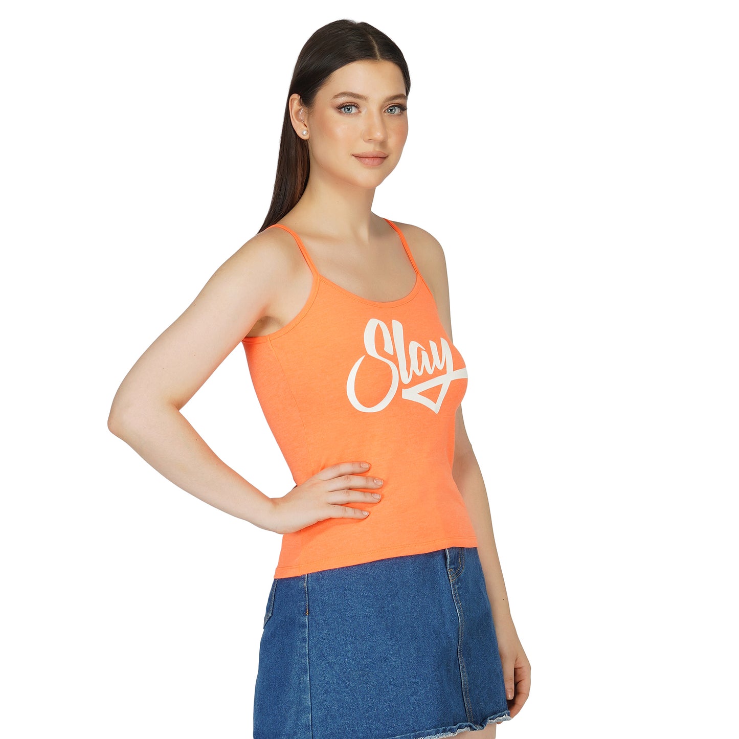 SLAY. Women's Neon Orange Printed Camisole