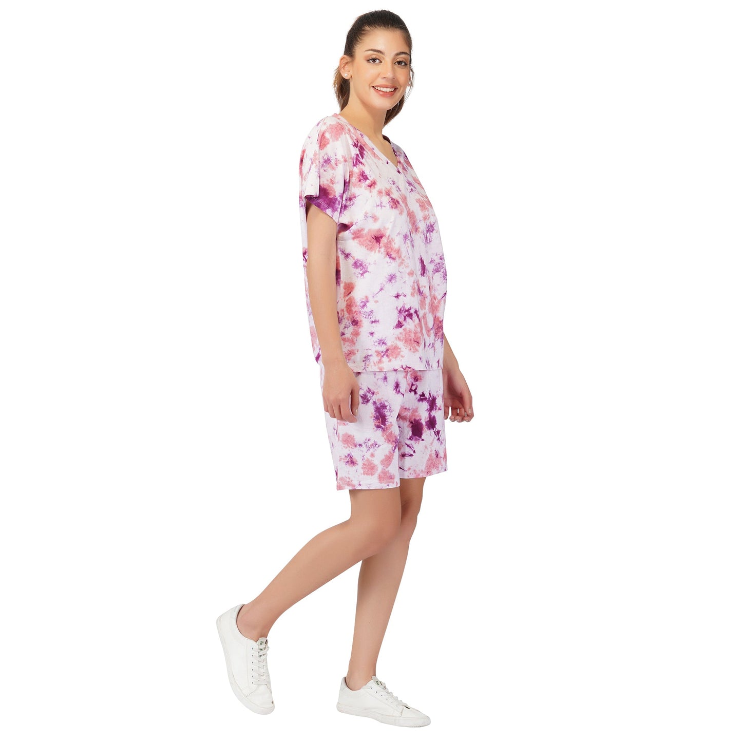 SLAY. Women's Oversized Lavender Lilac Tie Dye Shorts