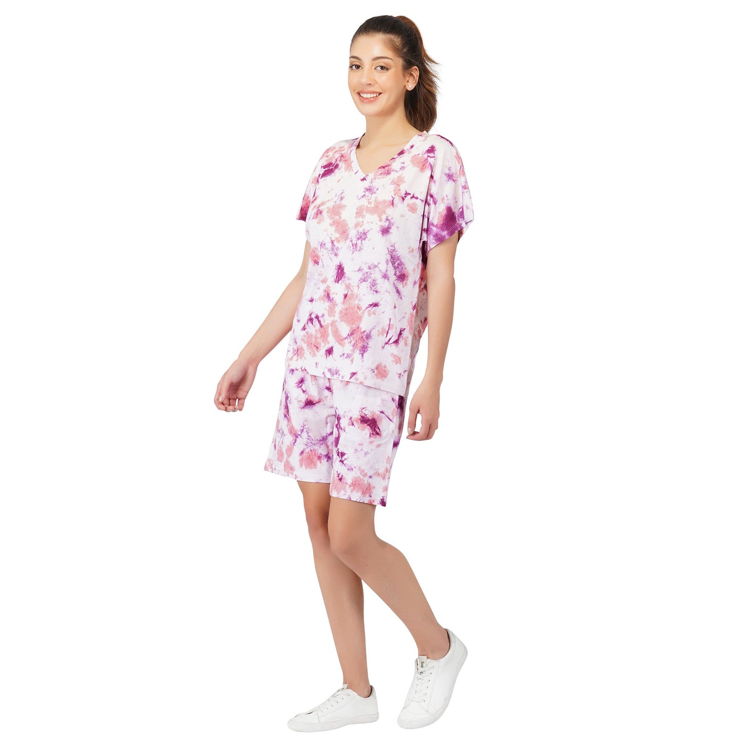 SLAY. Women's Oversized Lavender Lilac Tie Dye Shorts