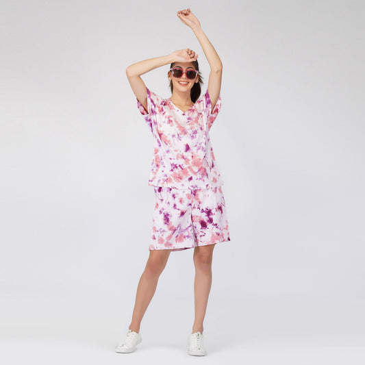 SLAY. Women's Oversized Lavender Lilac Tie Dye Shorts