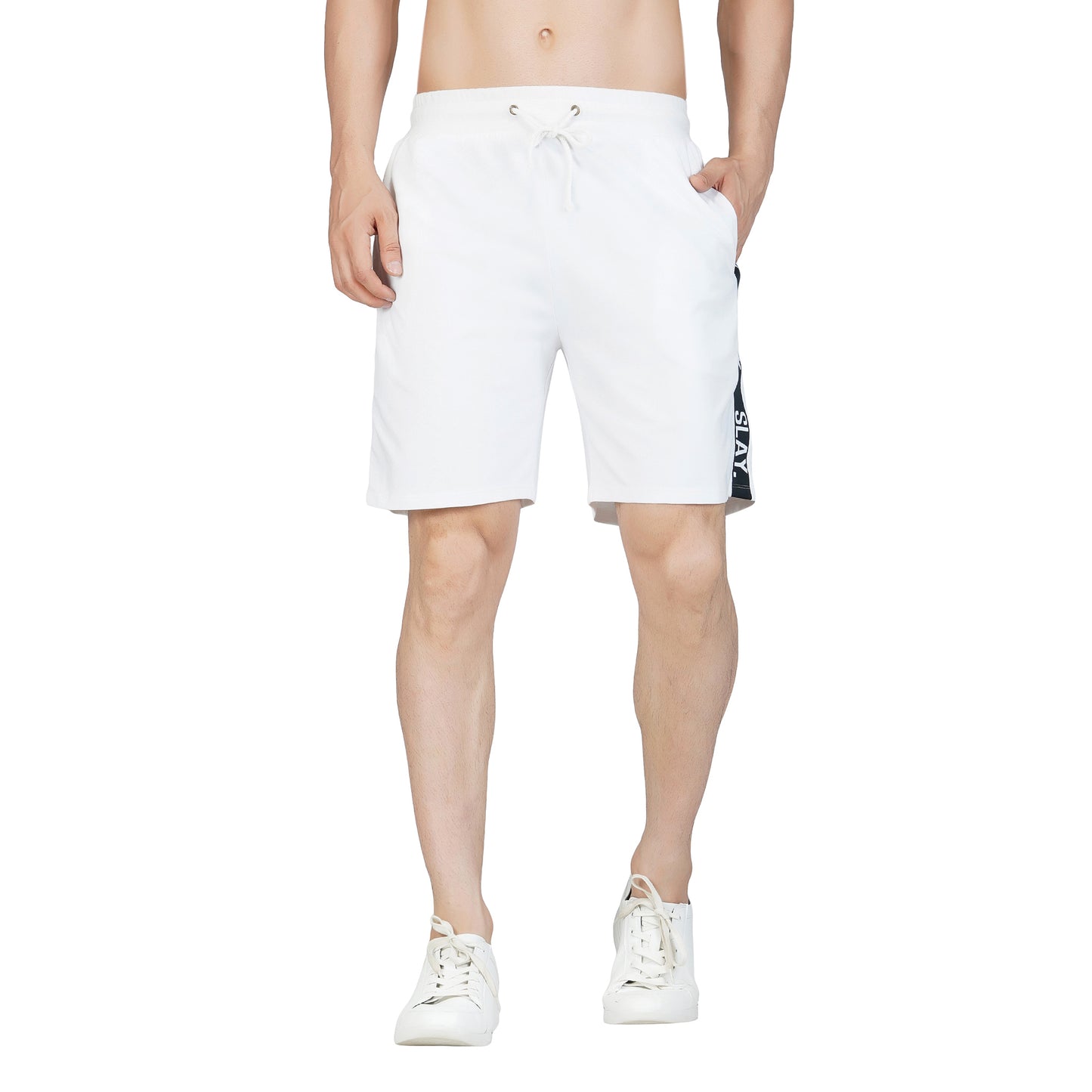 SLAY. Men's White T shirt & Shorts Co-ord Set(4 way Stretch Fabric)