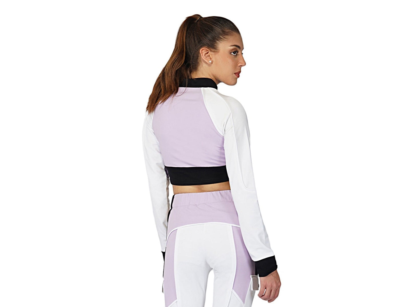 SLAY. Women's Activewear Crop Jacket Lavender Lilac Colorblock